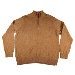 Eddie Bauer Mens 2XL Brown Pullover Sweater Cotton Quarter Zip Rib Knit Grandpa